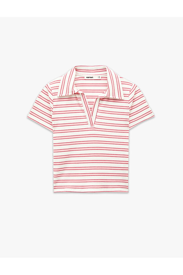Slim Fit Viscose Blended Short Sleeve Striped Polo Collar T-Shirt