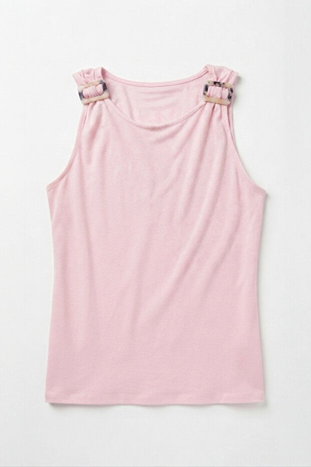 Women's Pink Shoulder Buckle Sleeveless Athlete Blouse