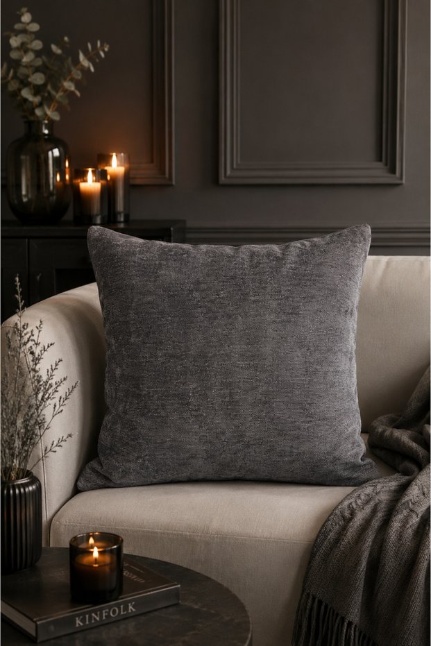 Anthracite Gray Textured Decorative Throw Pillow Cover 43X43 cm Modern Solid Color