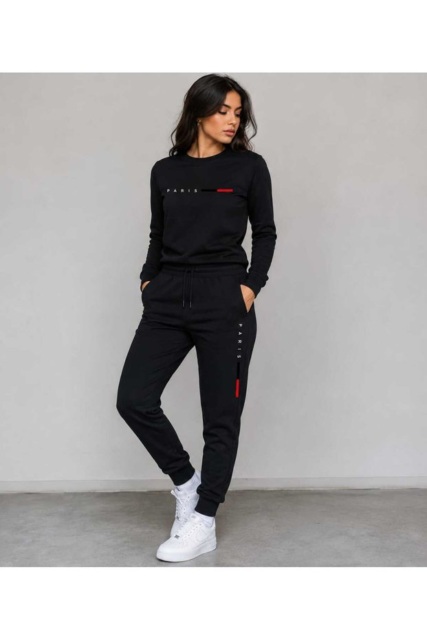 Zero Collar Sweat Suit 2-Piece Combination Winter Thin Paris Printed Women's / Men's Unisex Model