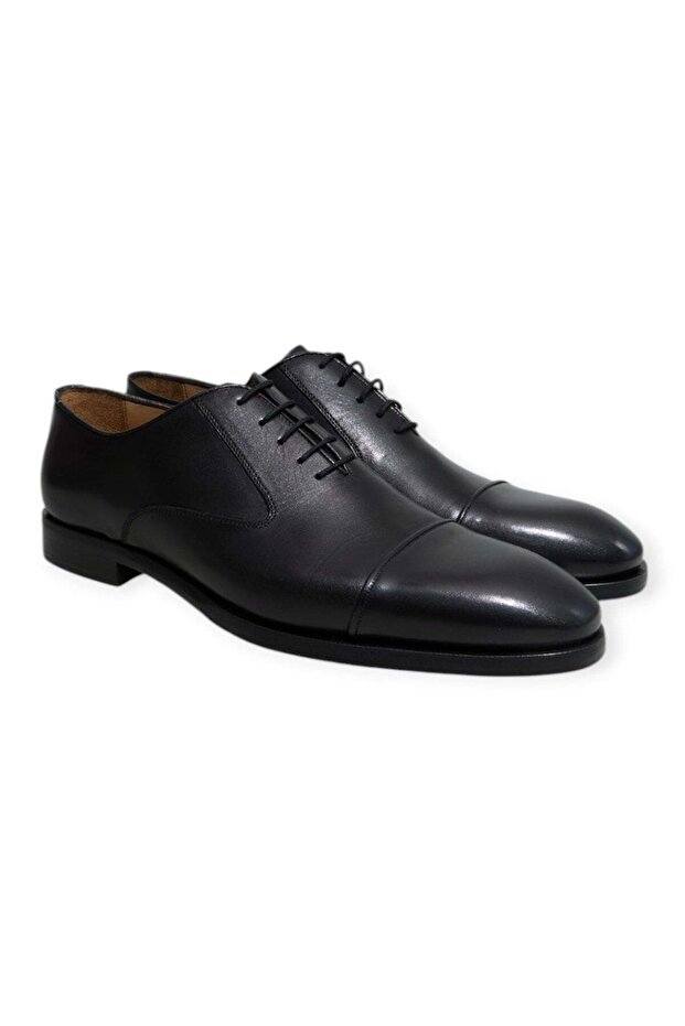 Black Color Lace-Up Genuine Leather Men's Shoes