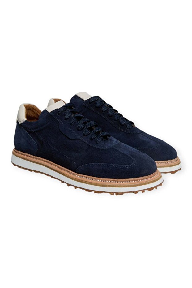 Dark Blue Color Lace-Up Genuine Leather Men's Shoes