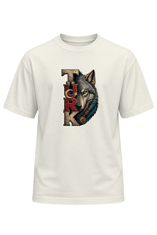 Unisex Turkish Wolf Printed T-Shirt – Special Design T-Shirt with Turkish Motif Featuring a Wolf Pattern with a Crescent and Star