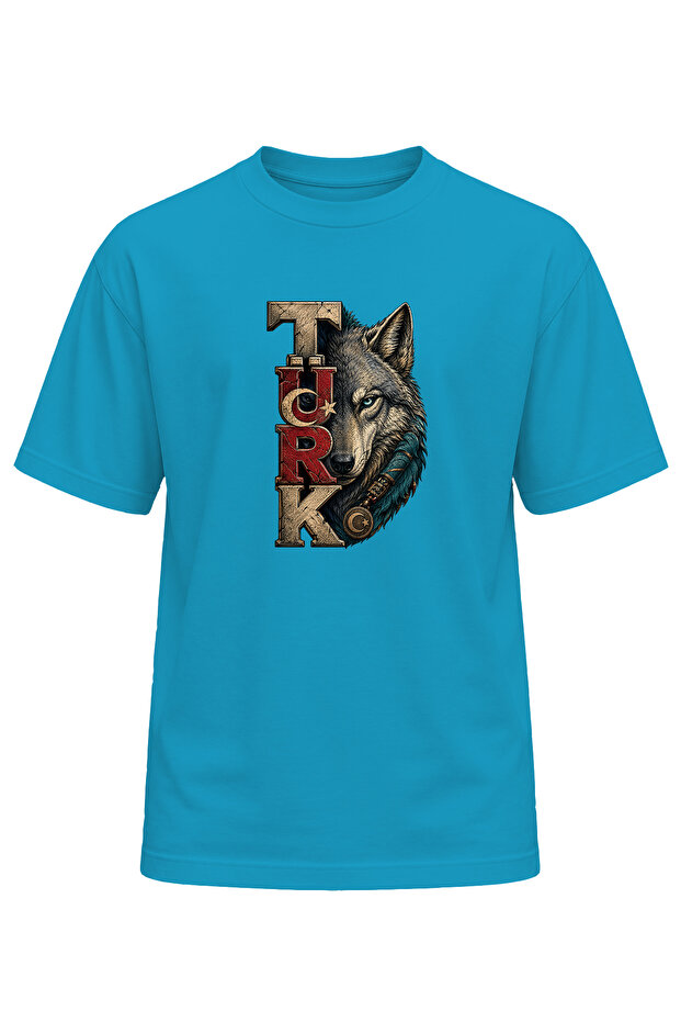 Unisex Turkish Wolf Printed T-Shirt – Special Design T-Shirt with Turkish Motif Featuring a Wolf Pattern with a Crescent and Star