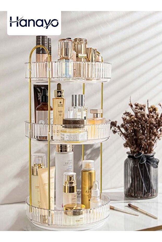 Makeup Organizer 3 Tier 360° Rotating Cosmetic Desk Storage Perfume Display Case Cosmetic Holder