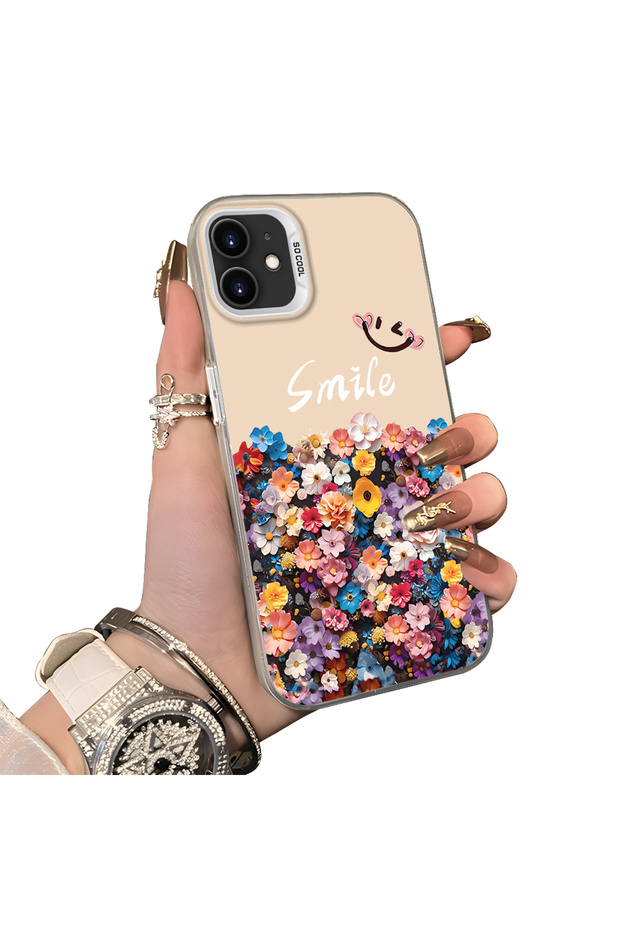 حافظة هاتف متوافقة مع iPhone 11 مصنوعة من السيليكون ذات حافة صلبة وخلفية صلبة بنمط زهور