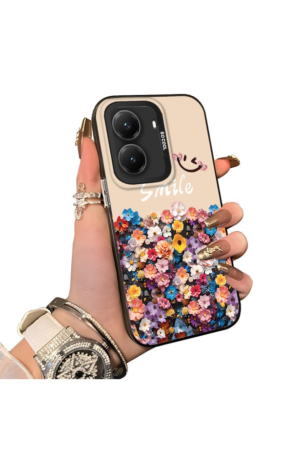 Poco X7 Pro Compatible Silicone Edge Hard Back Case Couple Phone Case with Floral Pattern