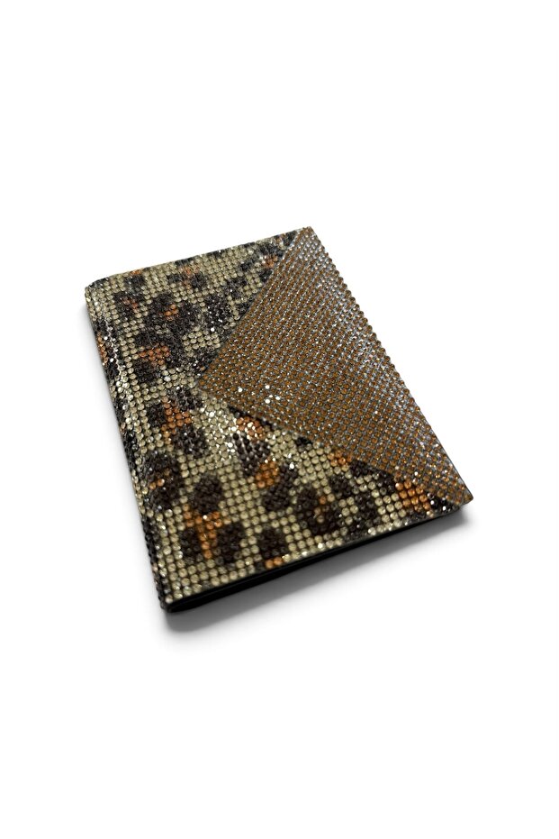 Crystal Stone License Holder Case Triangle Model Gold and Leopard Patterned