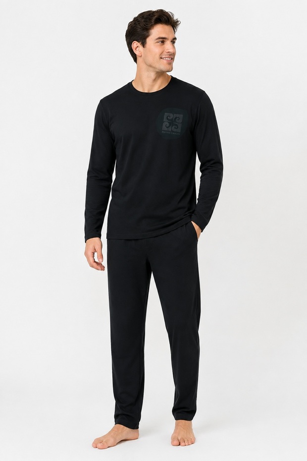 Men's Pajama Set, Crew Neck, Cotton, Square Monogram Pattern