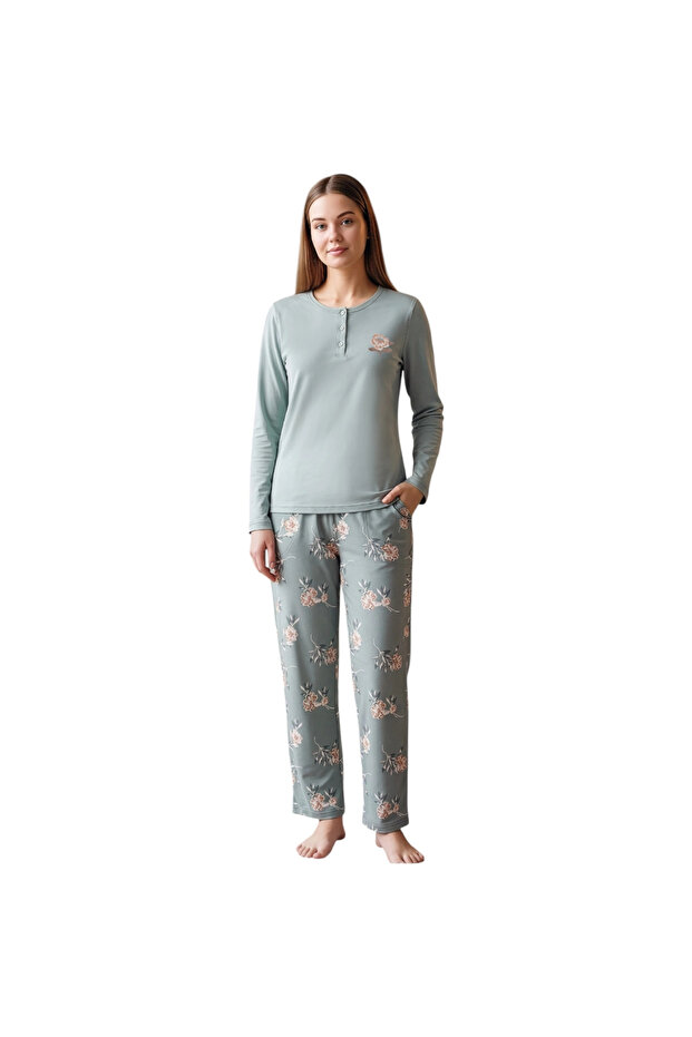 Over Sleep 3408 Women's Winter Single Jersey Pajama Set