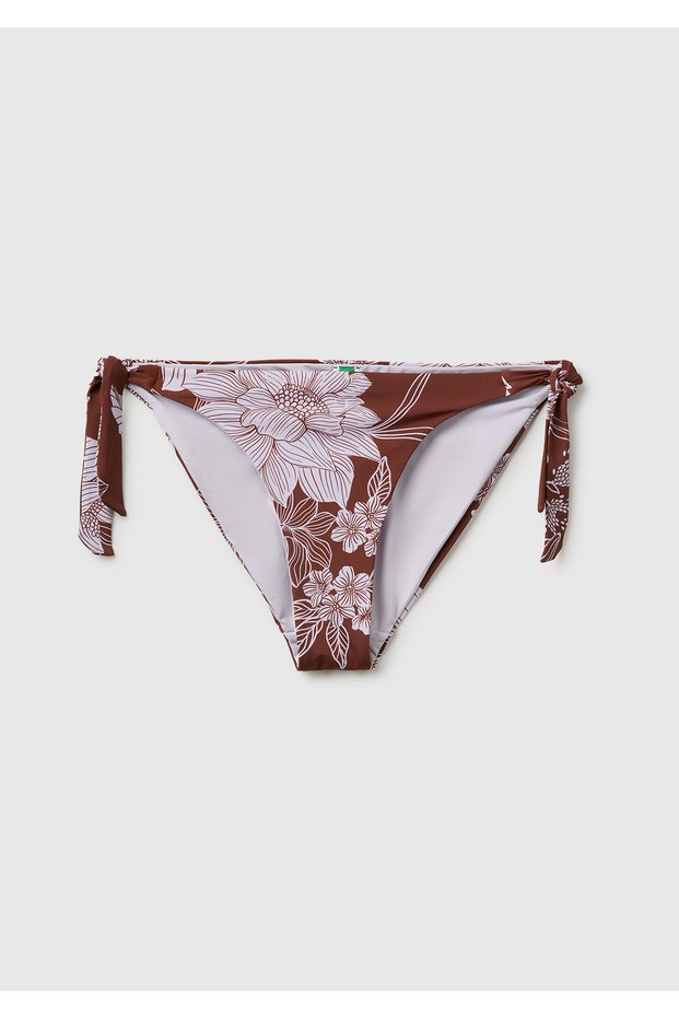 Women's Brown All-Over Patterned Bikini Bottom with Bow Sides