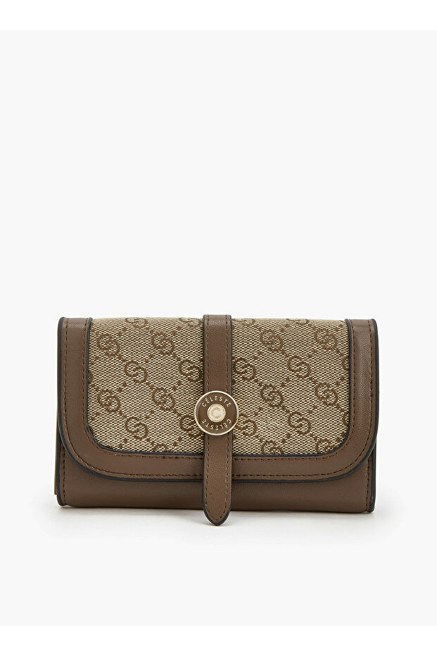 Monogram Textured Wallet with Flap Closure
