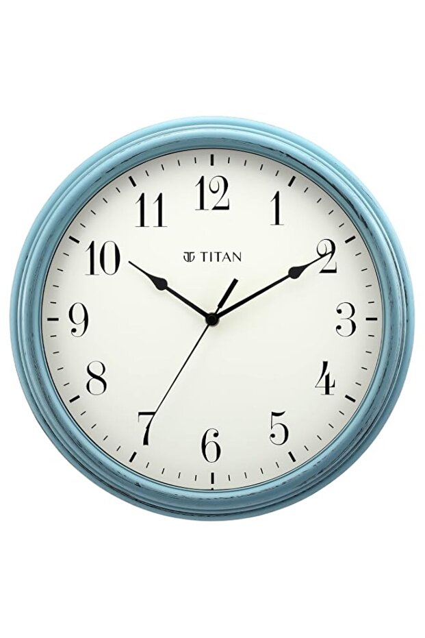 Titan Distressed Finish Wall Clock with Silent Sweep Technology - 32.5 Cm X 32.5 Cm (Medium)(Plastic), Analog, Blue