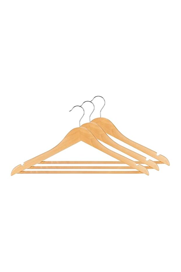 ZOBER YANEK Solid Wood Hangers | Non-slip with Notches (Natural, 3 Pack)