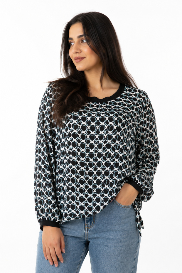 Women's Black Patterned Long Sleeve Blouse