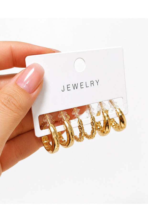 Set of 6 Patterned Hoop Earrings