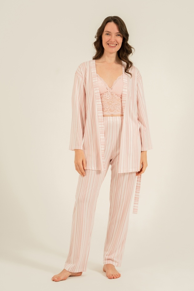 Women's Striped Pink Pajama Set with Bralette (Socks as a Gift)