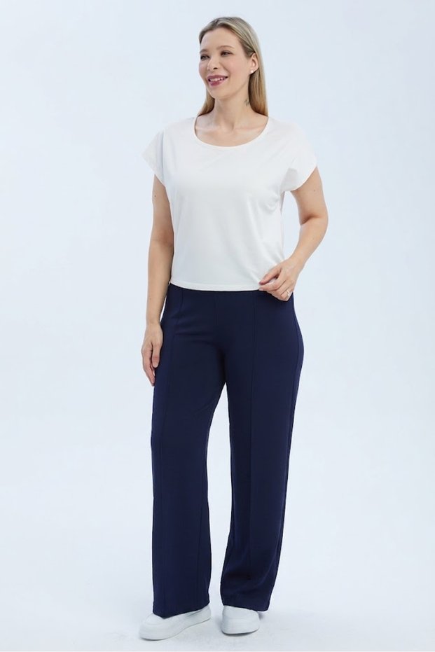 Inner Belt Lycra Loose Leg Comfortable Fit Plus Size Women's Pants - Navy Blue 7XL