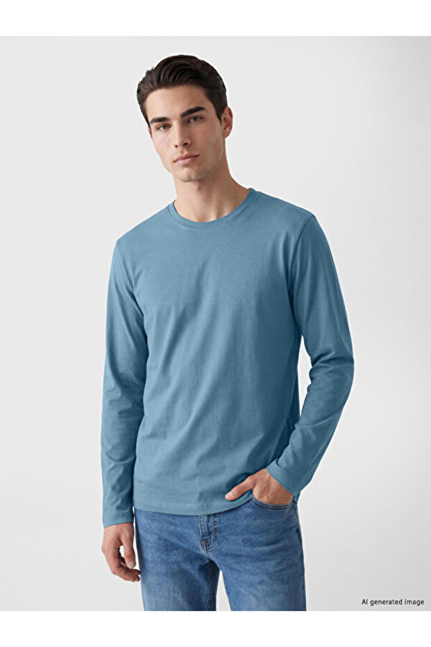 Esvab • Modern & Distinctive Zero Roba Collar Long Sleeve Combed Cotton Men's T-Shirt