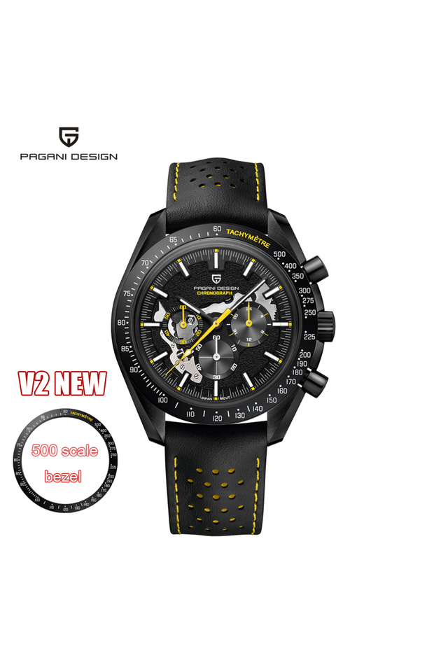 Yellow PAGANI DESIGN Moon Watch for Man Fashion Quartz Watch Waterproof Skeleton Sport Chronograph A