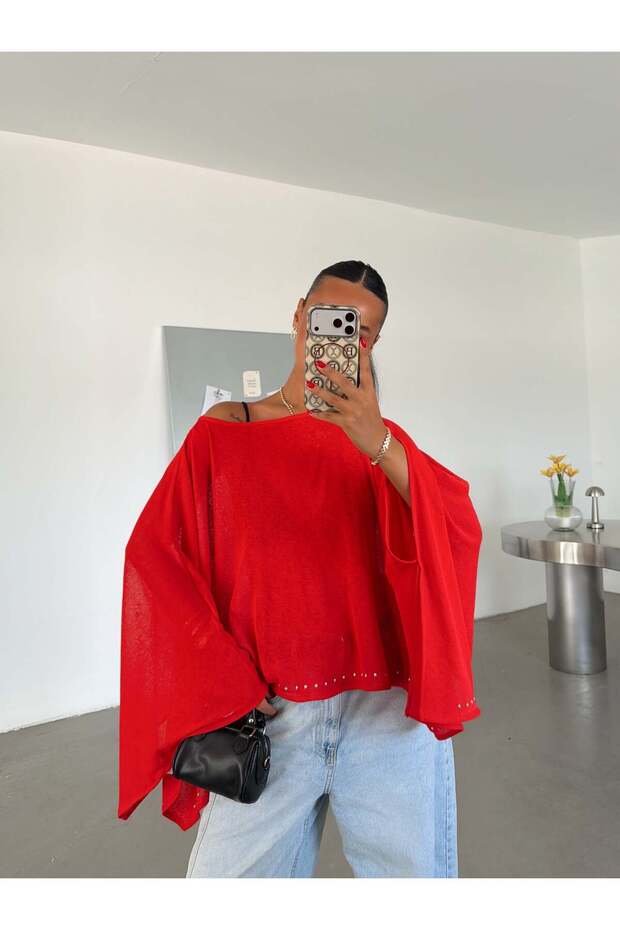 Six-Staple Batwing Blouse - Red