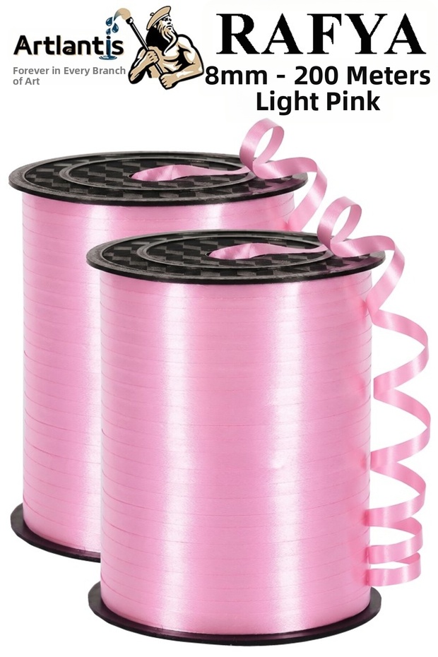 Light Pink Raffia Ribbon 2 Pieces 8mm 200 Meters Rabant Raffia Colorful Gift Wrapping String Ribbon