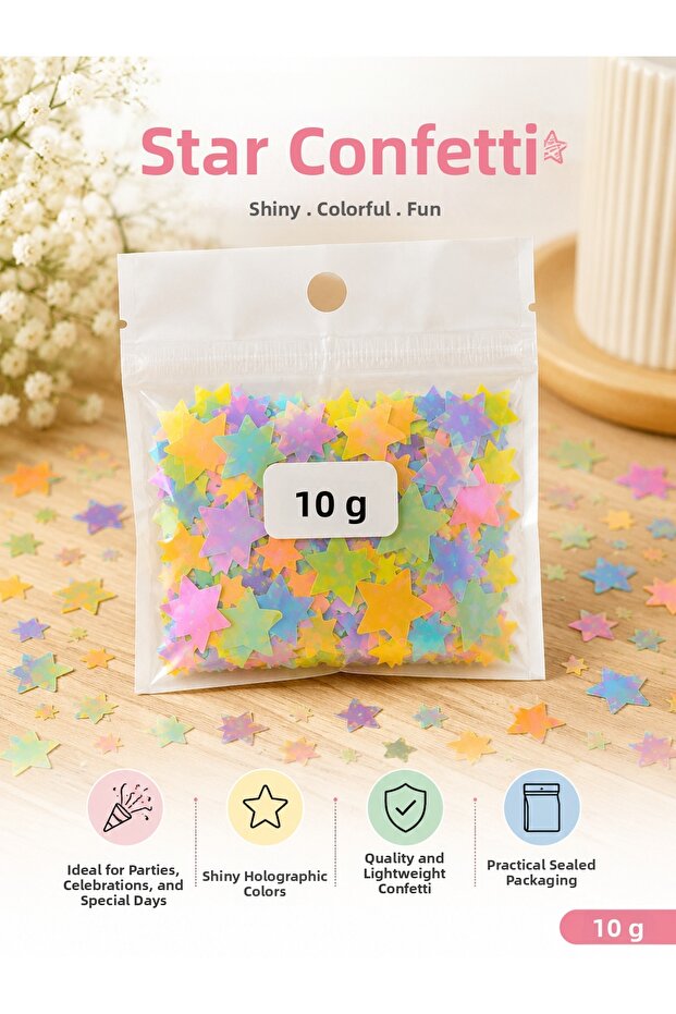 Macaron Color Star Patterned Table Confetti 10 Gr