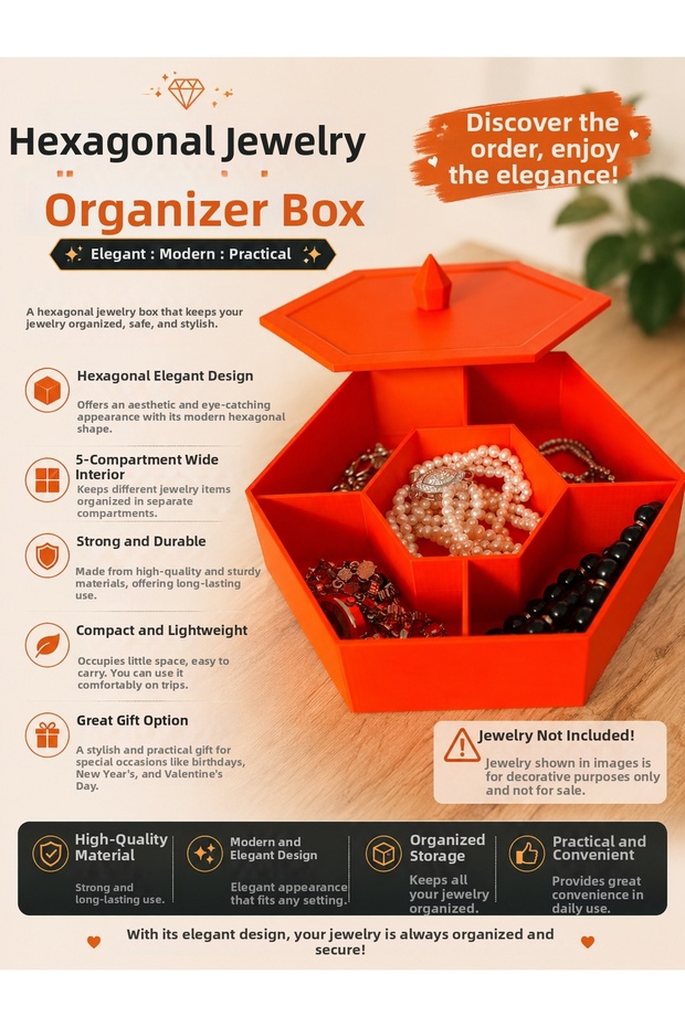 Hexagonal Jewelry Organizer Box – Decorative Jewelry Storage Box with Compartments