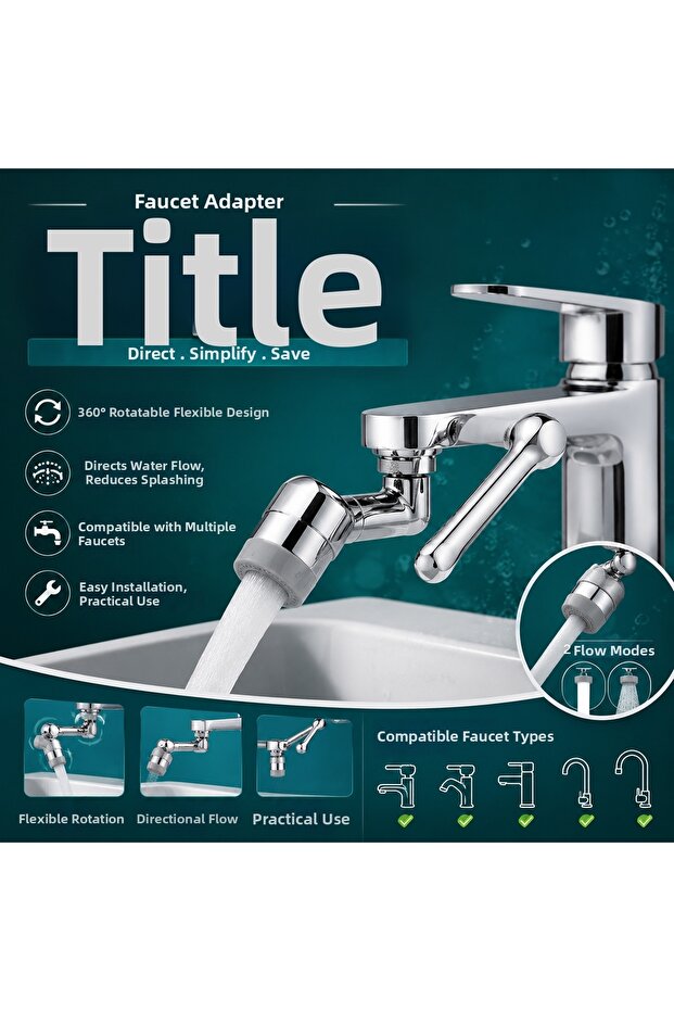 1080 Degree Rotatable Robot Arm Faucet Head - Dual Function Movable Sink Extension Device