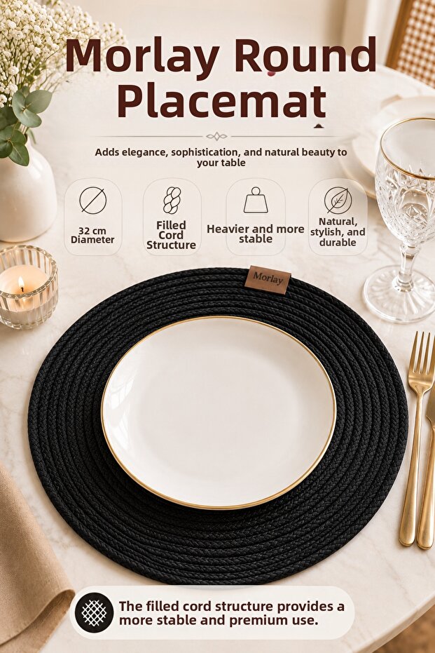 Round Knitted Jute Placemat 32 cm Single American Style Full Rope Table Mat Decorative Dinner Plate Mat