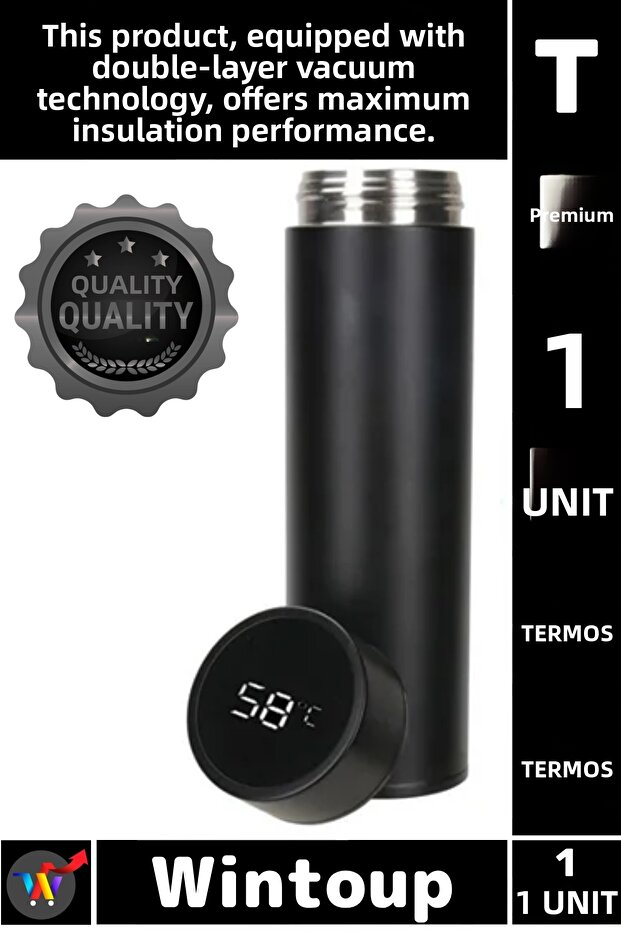 # Thermos Leak-Proof Vacuum Flask with Smart Led Display and Digital Temperature Display, Outdoor Steel Thermos, Black