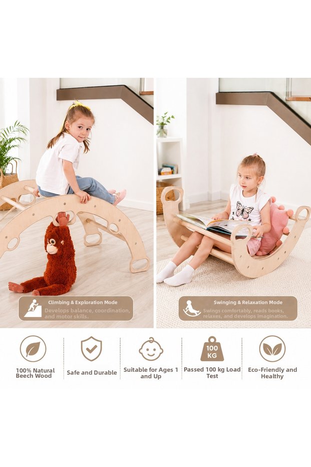 Montessori Pikler Climbing Arch Wooden Rocking Toy | Children's Activity and Balance Arch