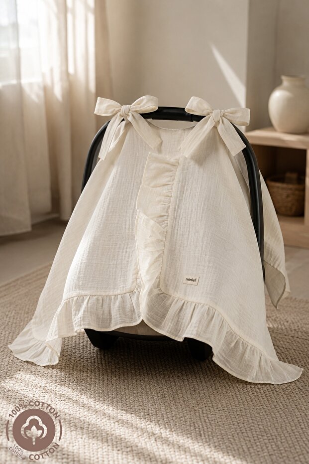 Unisex Baby 100% Cotton Muslin Fabric Stroller Cover with Ruffle Detail