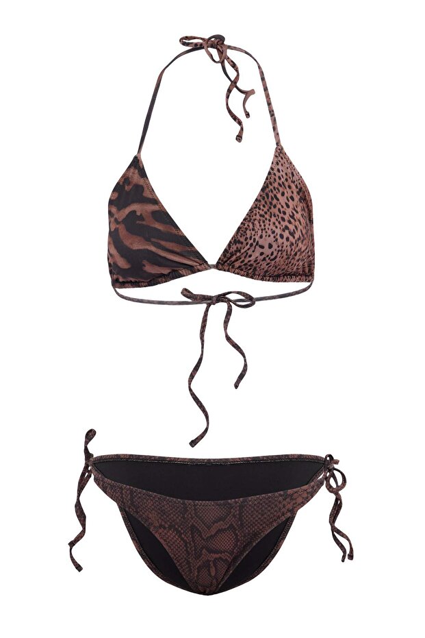 Mix Leopar Desenli Üçgen Kaplı Normal Bel Regular Bikini Takımı TBESS26BT00130 - 4