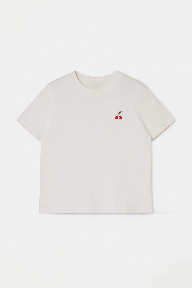 Ekru Nakışlı Regular/Normal Kalıp Kısa Kollu %100 Pamuk Örme T-Shirt TWOSS26TS00124 - 5