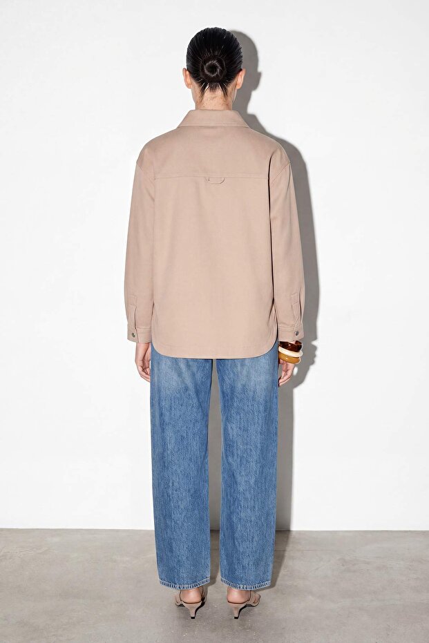 Taş Gabardin Çıtçıtlı Denim Oversize Ceket TDRSS26CE00014 - 3