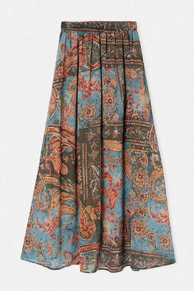 Green Lined Long Chiffon Skirt with Elastic Waist Tdrss26Et00071