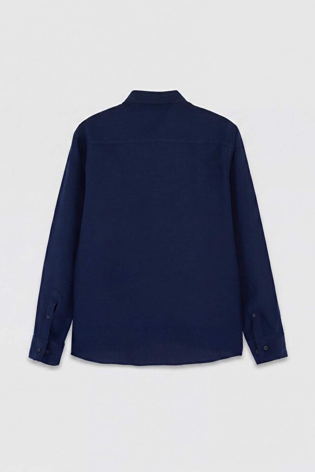 Lacivert Normal Kalıp/Regular Fit Terletmez Kırışmaz Erkek Gömlek TMNSS26GO00044 - 6
