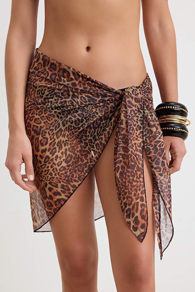 Leopar Desenli Örme 2'li Plaj Mini Pareo TBESS25PR00002 - 4