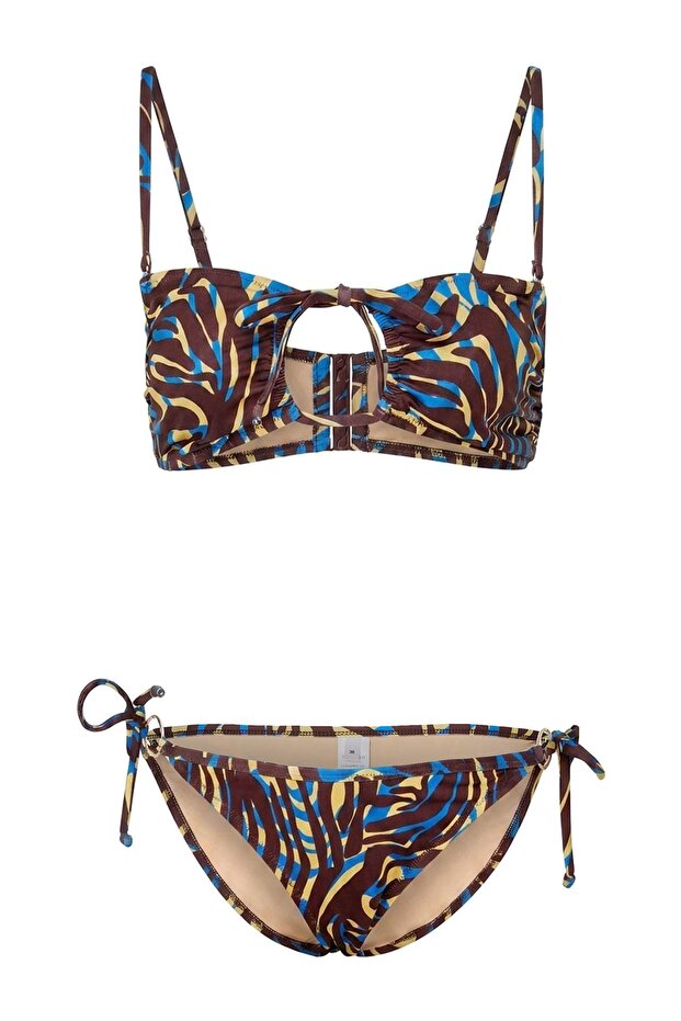 Zebra Desenli Straplez Kaplı Aksesuar Detaylı Düşük Bel Regular Bikini Takımı TBESS26BT00158 - 4