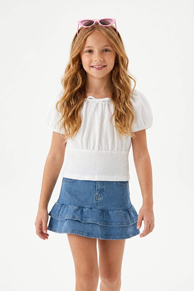 Mavi Volanlı Denim Kız Çocuk Etek TKDSS26ET00006
