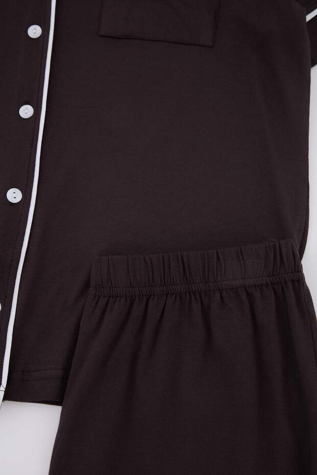 Kahverengi Biyeli Cep Detaylı Viskon Örme Pijama Takımı THMSS26PT00047 - 2