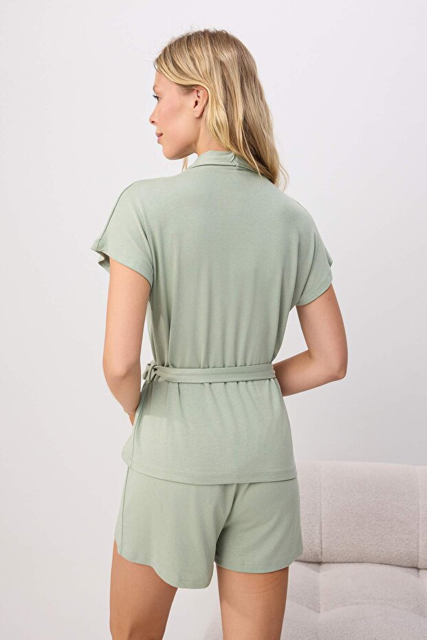 Mint Pamuklu Kruvaze Eco Vero Fitilli Örme Pijama Takımı THMSS26PT00159 - 4