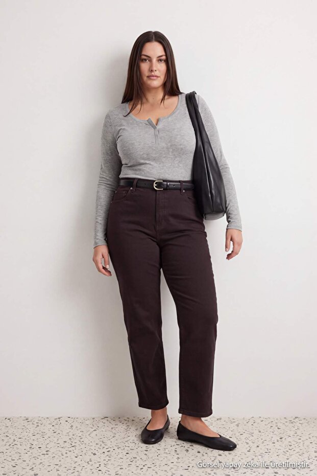 Kahverengi Yüksek Bel Comfort/Esnek Crop Flare Jeans TBBAW27CJ00005