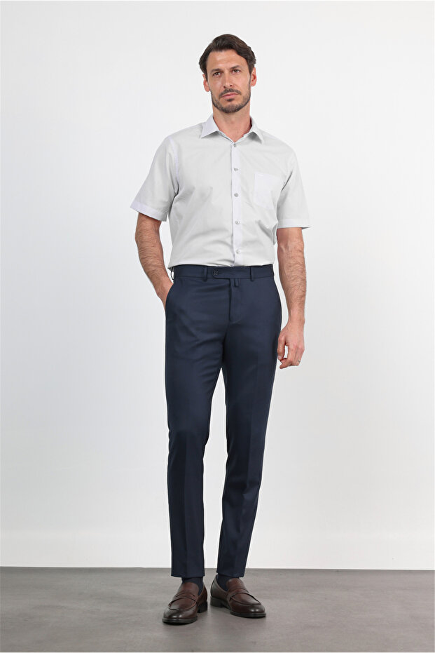 Navy Blue Side Pocket Open Leg Cloth Footed Pants Slim Fit Stretchy Trousers 1003260162