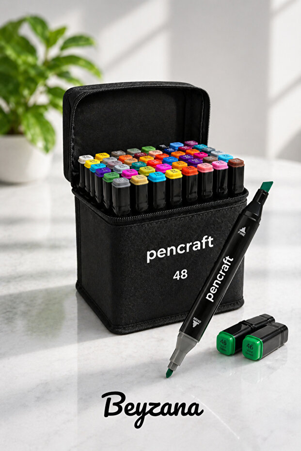 BEYZANA Pencraft 48 Adet Çift Taraflı Marker Kalem Seti Çanta