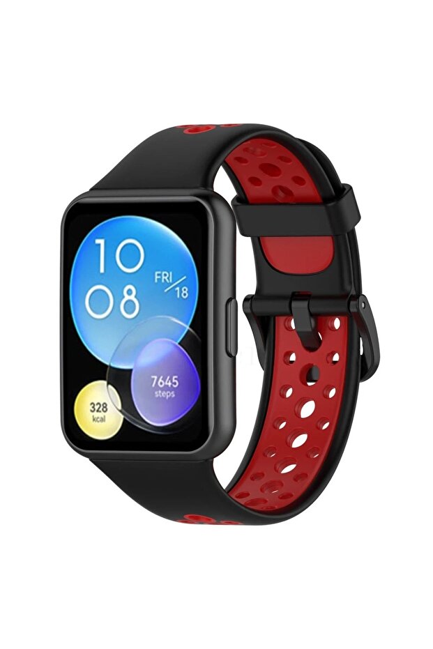 ® Huawei Watch Fit 2 Sport Perforated Strap - Black-Red