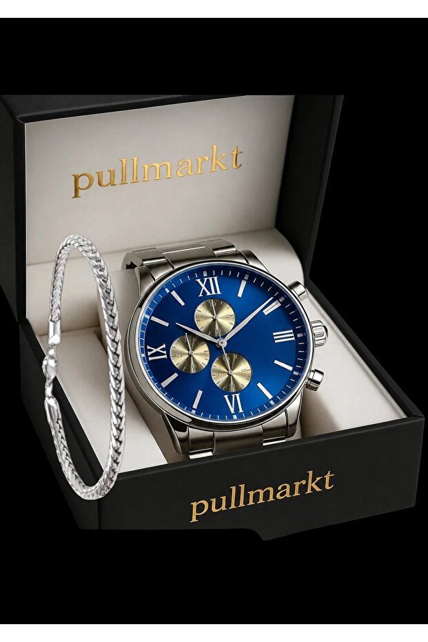 pullmarkt Çelik - Erkek Analog Kol Saati + Bileklik