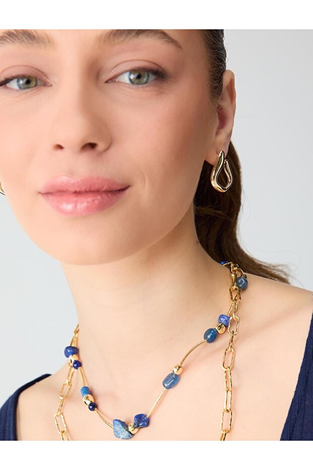 Gold Color Elegant Stone Detailed Double Adjustable Necklace