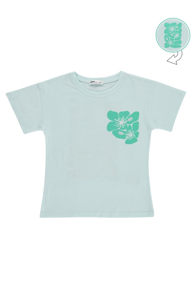 Hibiscus Printed T-Shirt for Ages 6-9 - Green